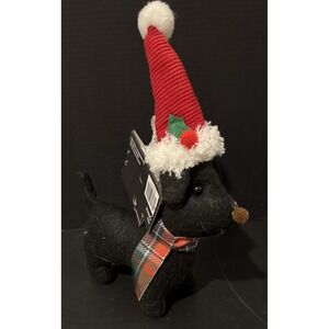 Dachshund Lab Dog Black‎ Holiday Christmas Ornament Red Santa Hat Fabric NEW